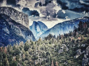 Scenic view of snow covered mountains