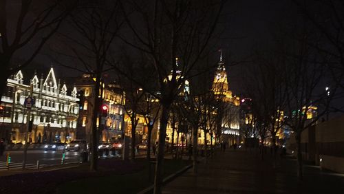 View of illuminated city at night