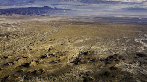 High angle view of desert land against sky