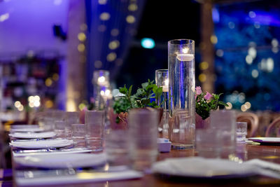 Close-up of glasses on table