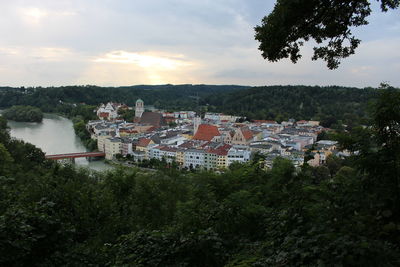 High angle view of townscape against sky