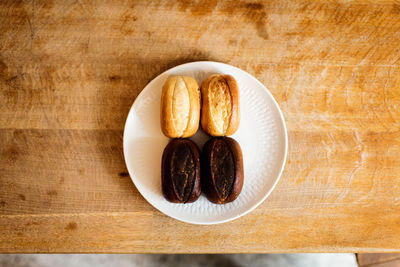 High angle view of dessert in plate on table