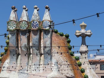 Low angle view of cross against building