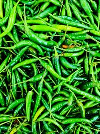 Full frame shot of green chili peppers