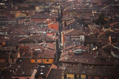 High angle view of houses in town