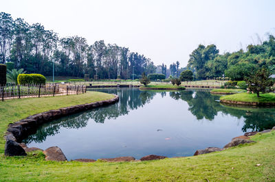 Scenic view of lake against clear sky