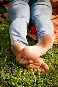 Low section of child on field