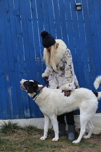 High angle view of women with bucovina dog