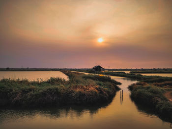 Scenic view of lake against sky during sunset