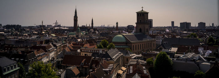 High angle view of buildings in city