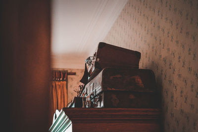 Close-up of open book on table at home