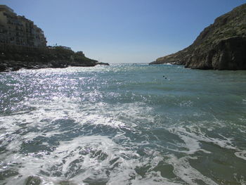Scenic view of sea against clear sky