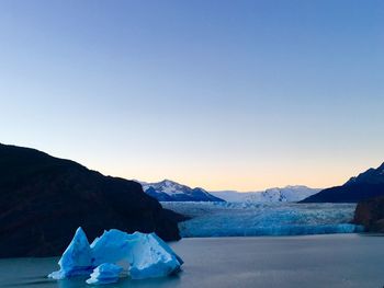Scenic view of sea against clear sky during sunset