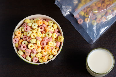 High angle view of breakfast on table