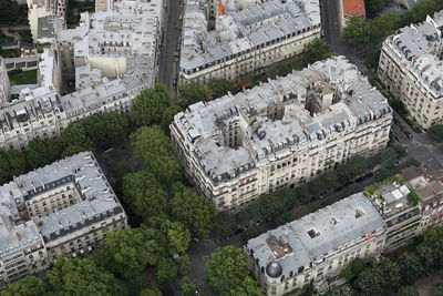 High angle view of street amidst buildings in city