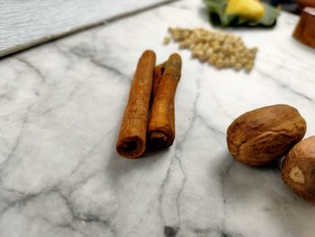 High angle view of bread on table