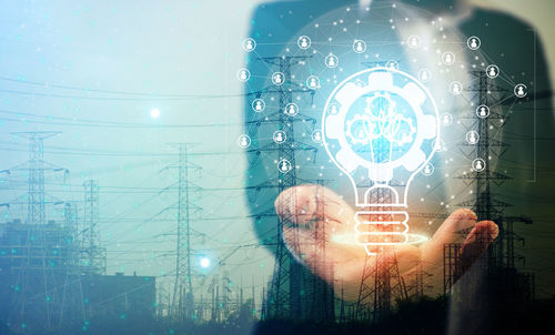 Digital composite image of man using smart phone