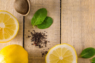 High angle view of lemons on table