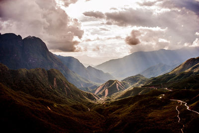 Panoramic view of landscape and mountains against sky