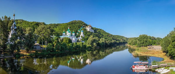 Seversky donets river near the svyatogorsk or sviatohirsk lavra on a sunny summer morning