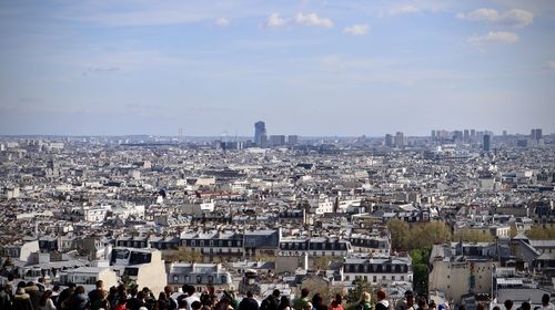 High angle view of cityscape against sky