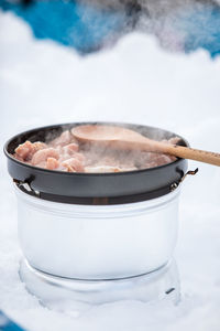 Close-up of ice cream in cooking pan