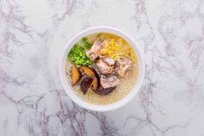 High angle view of meal served in bowl