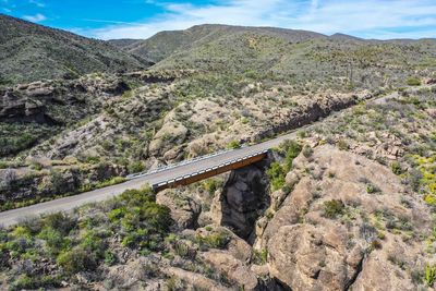 High angle view of bridge over road against sky