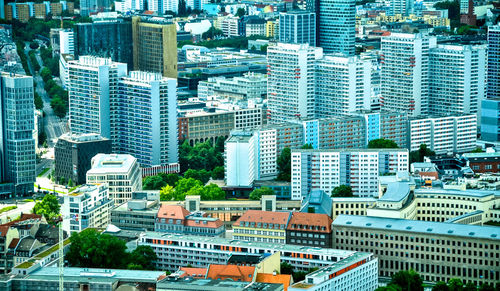 High angle view of buildings in city