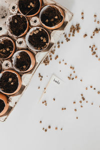 High angle view of coffee beans on table