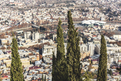 High angle view of townscape against buildings in town