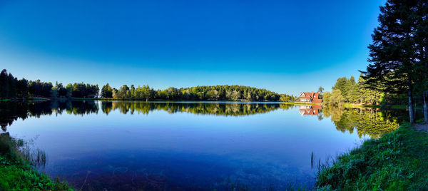 Scenic view of lake against clear blue sky, bolu golcuk