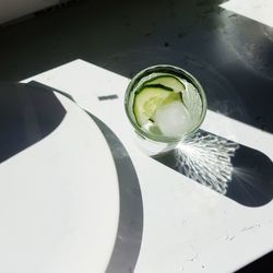 High angle view of drink on table