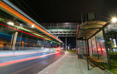 Light trails on road at night