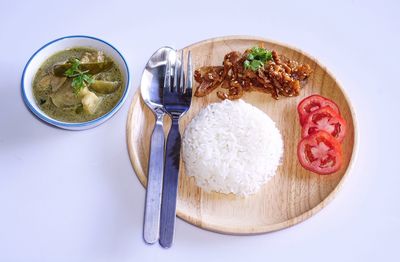 Close-up of food served on table