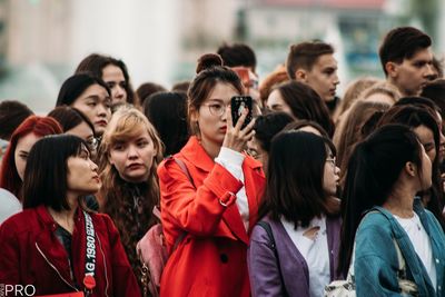 Group of people looking at friends
