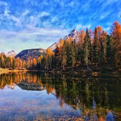 Reflection of trees in lake against sky during autumn
