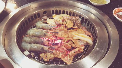 High angle view of food in bowl