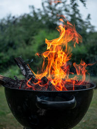 Close-up of bonfire on field