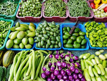 High angle view of vegetables for sale in market