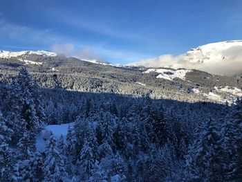 Scenic view of snowcapped mountains against sky