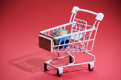 Close-up of red wicker basket