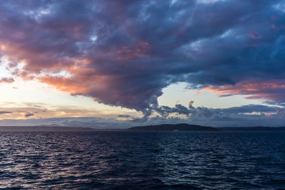 Scenic view of sea against dramatic sky