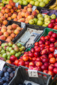 High angle view of fruits for sale at market stall