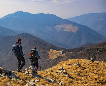 Trekking scene on lake como alps