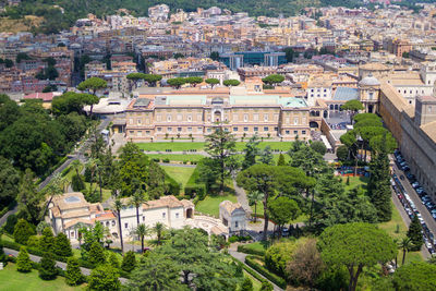 High angle view of buildings in city