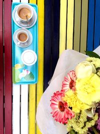 Directly above shot of flower vase on table