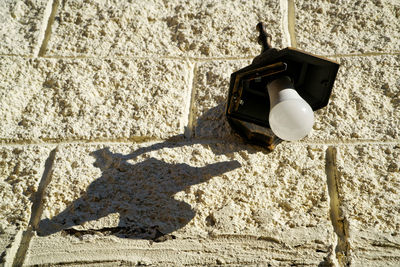High angle view of toy on wall