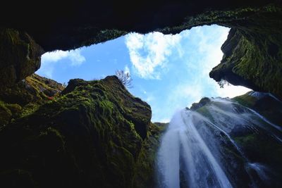 Low angle view of waterfall