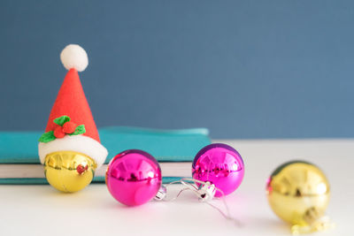Close-up of multi colored toys on table